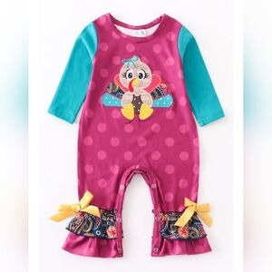 Baby Girl Maroon and Teal Romper